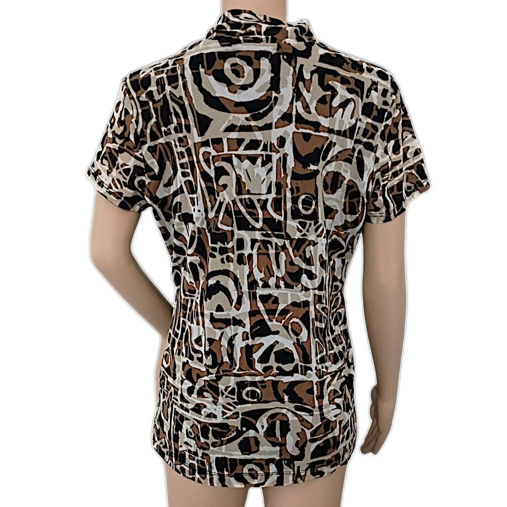 Dana Buchman Empire Waist Top M Mesh Sheer Overlay Babydoll Abstract Y2K Earthy - Picture 4 of 16